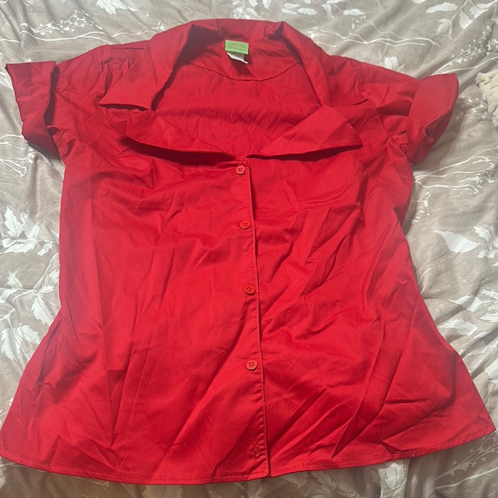 Vibrant Red Short Sleeve Fitted Button Down Shirt
